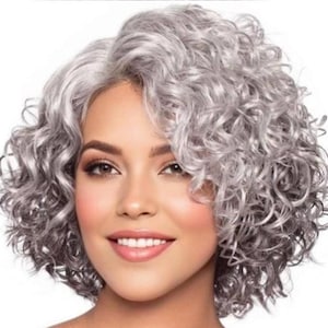 Inspire Light Silver Classic Style Salt and Pepper Stacked Curly  Bob Wig Gray Short Salt And Pepper Grey Wig Medical Wig Fashion Wig