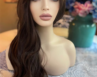 Gigi Highlights Wig Layered Wig Medium Warm Brown Medium Full Density Wig Bangs Realistic Wig Parting Wig Casual Wig Trichotillomania