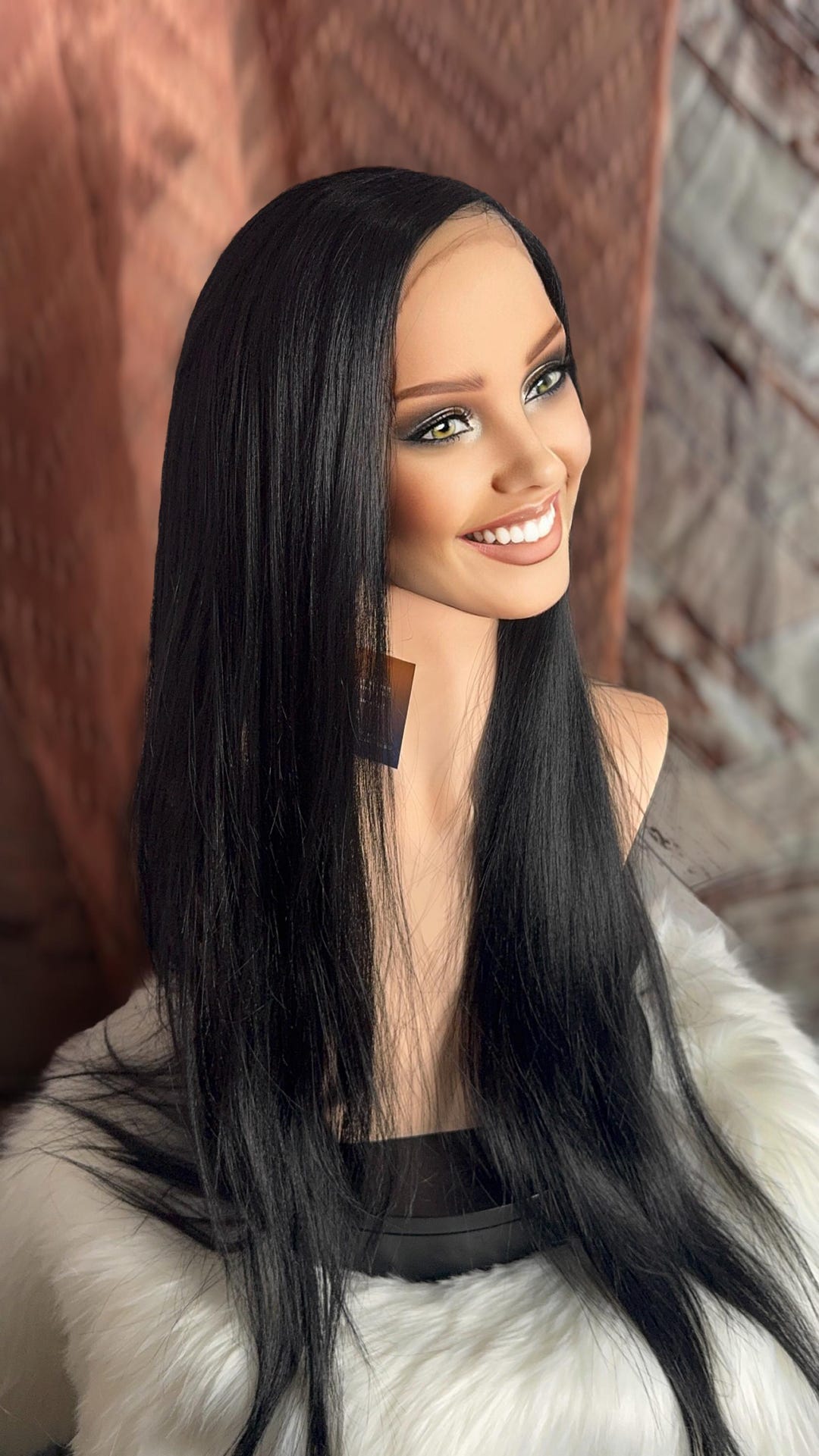 Carah Wig Black Straight Side Part Wig Hand Tied Long Length  display picture 1