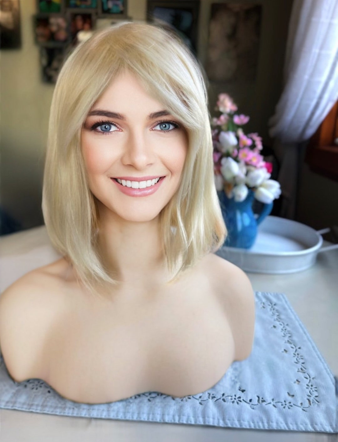 Laura Lee Wig Lightest Blonde Soft Medium Length Wig Blonde Etsy