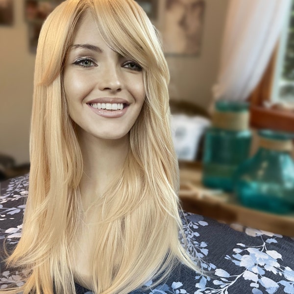 Clarissa Layered Butterfly Bangs Cut Wig Light Blonde Barbie Blonde Natural Light Blonde