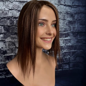 Violette Natural Medium Brown Light Density Topper 100% Human Hair Topper Wig Dark Natural Silk Top Parting Topper for Clip