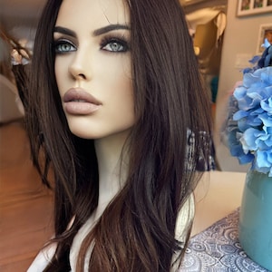 Birch Brown Underlights Swiss Lace Mono Top Frontal Golden Brown Human Blend Hand Tied Lace Front Wig Parting Wig Lace Wig Cottagecore Wig