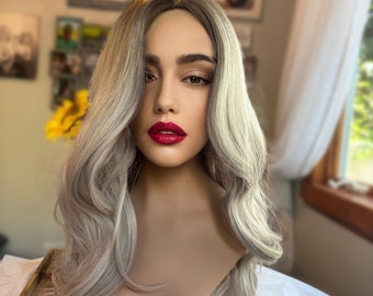 Chantal Sultry Waves Wig Grey Ashy Blonde Wig Long Wig Straight Wave Curl Hair Loss Chemotherapy Drag Showgirl Burlesque Hair