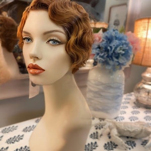 Myrtle Finger Wave 1920’s Great Gatsby Wig 100% Human Hair Wig Short Cut Wig Curly Lightest Ginger Brown Medical Wig Fashion Wig