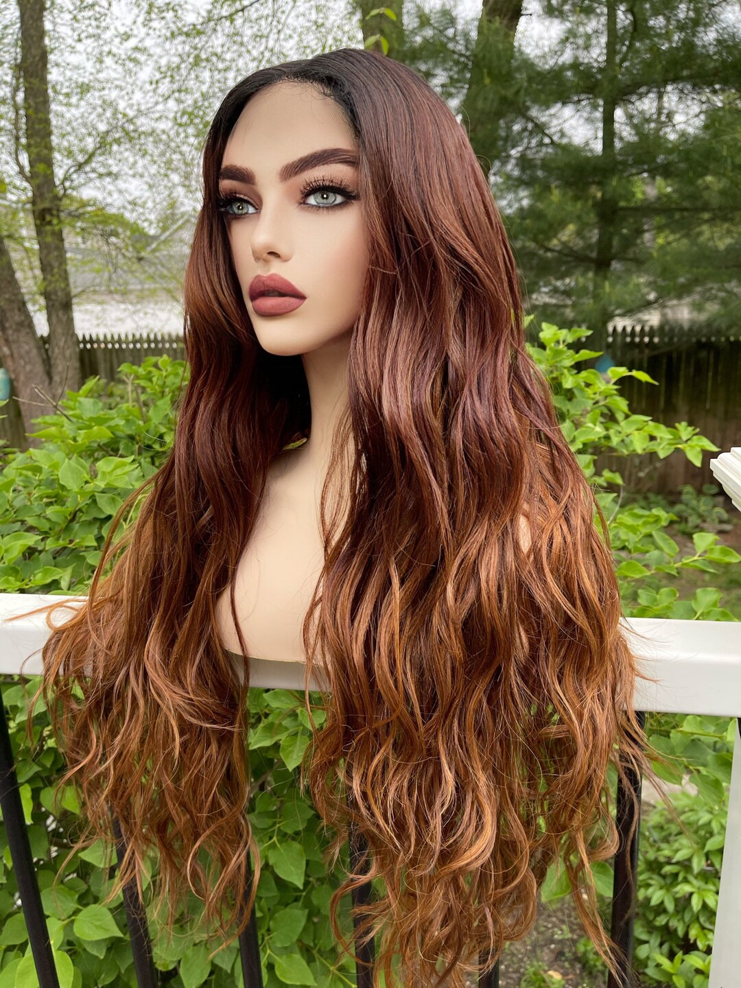 Maple Glaze Balayage Wig Warm Auburn Brown Wig Brown Rooted Wavy ...