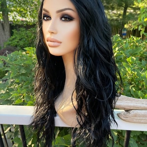 Delia Full Density Wig Black Wig Lacefront Wig HD Undetectable Lace Wig Beach Waves Wig Boho Witchy