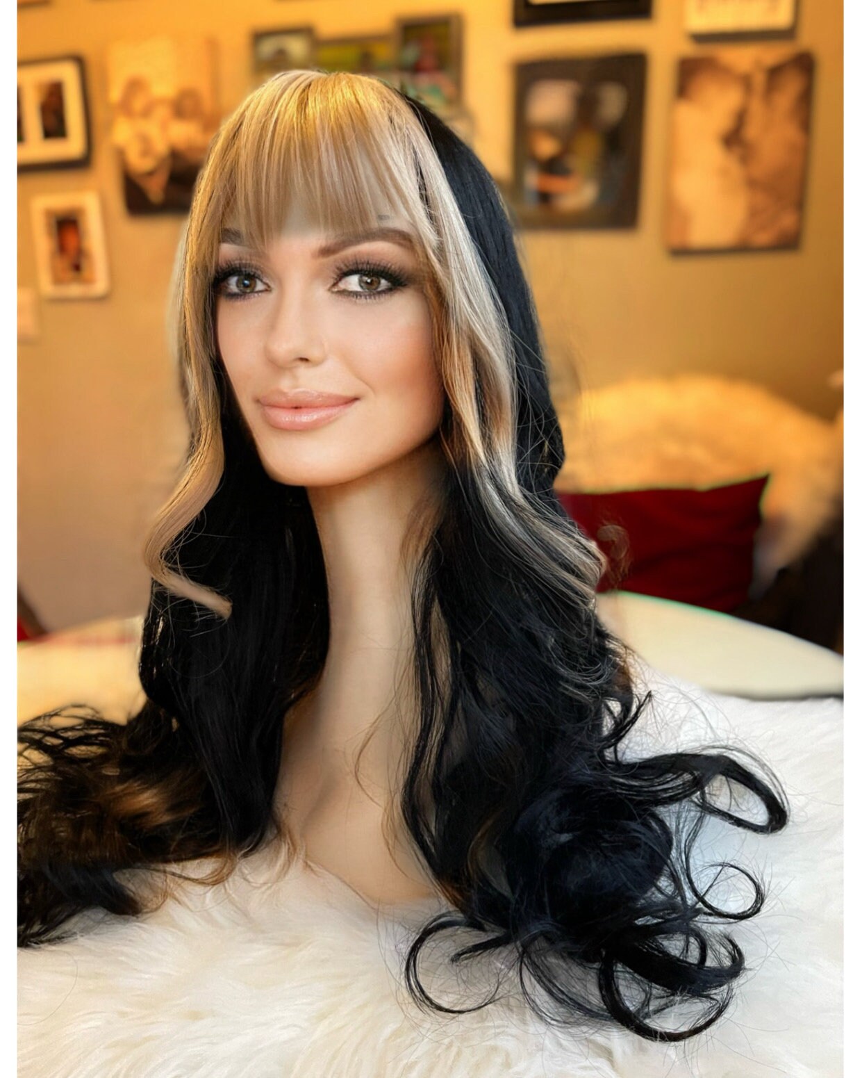 Albella Blonde Bang Moment Money Piece Wig Hand Tied Black Ombré