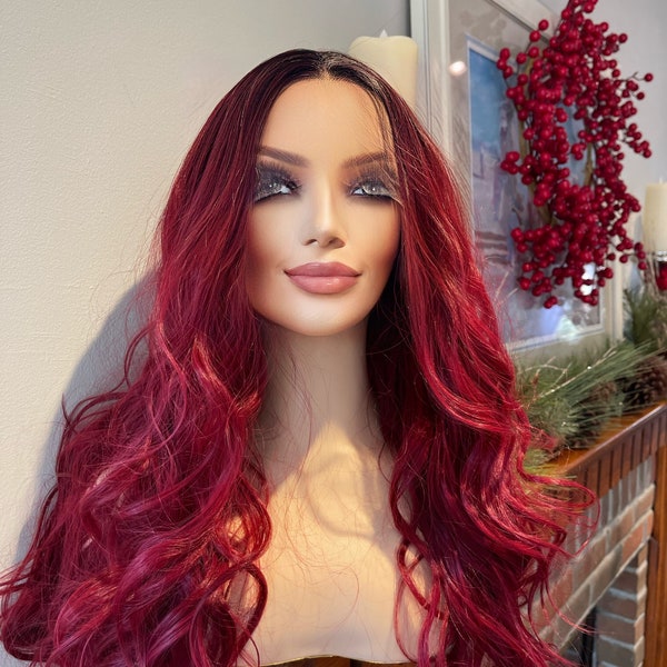 Dragon Red Wig Dark Romance Rooted Wig Ombré Wig Burgundy Wig Bright Red Wig Lace Front HD Drag Wig Chemotherapy Alopecia Burlesque Wig