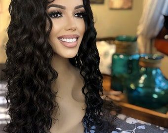 Hayla HD Lace Front Black Wig Spiral Wig Long Layers Wig Human Blend Hair