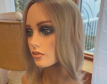 Vernette Light Density Topper 100% Human Hair Topper Wig Smoky Blonde Rooted Silk Top Parting Topper for Clip In Hair