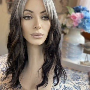 Punk Fairy Silver Rooted Black Wig With Waves Bang Side Bang Ombre Wig