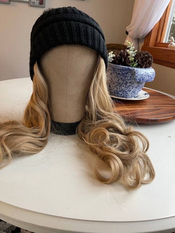 Warm Wig Hat Wig Hair Black Wig Beanie 