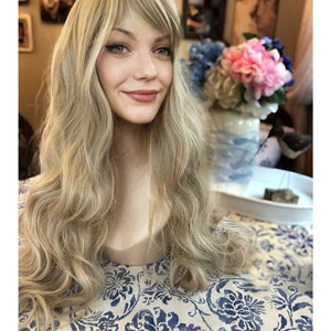 Shailene Balanced Light Blonde Ashy Full Bang Long Wig Wavy Wig Blonde Full Cap Wig
