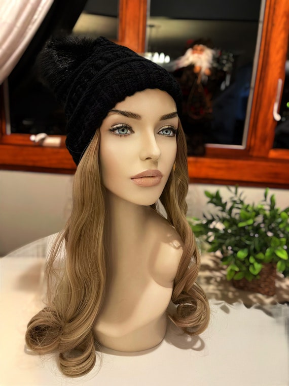 Silvia Warm Wig Hat Perruque Cheveux Noir Perruque Bonnet Avec Pouf  Amovible Velcro Foncé Neutre Blonde Perruque 24 Longue Perruque Bouclée -   France