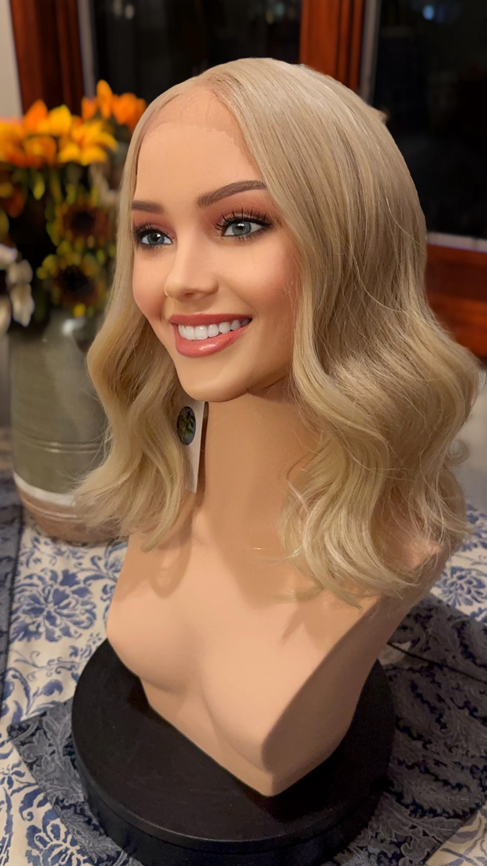 Daysia Light Blonde Lace Front Wig Wavy  Loose Wave Lace Front Human Hair Blend Blunt Bob Wig
