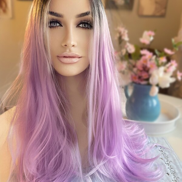 Candy Floss Pastel Purple Wig Violet Cool Tones Wig Lace Frontal Wig Hand Tied Drag Wig Anime Showgirl Burlesque Cosplay Wig