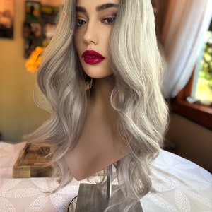 Chantal Sultry Waves Wig Grey Ashy Blonde Wig Long Wig Straight Wave Curl Hair Loss Chemotherapy Drag Showgirl Burlesque Hair