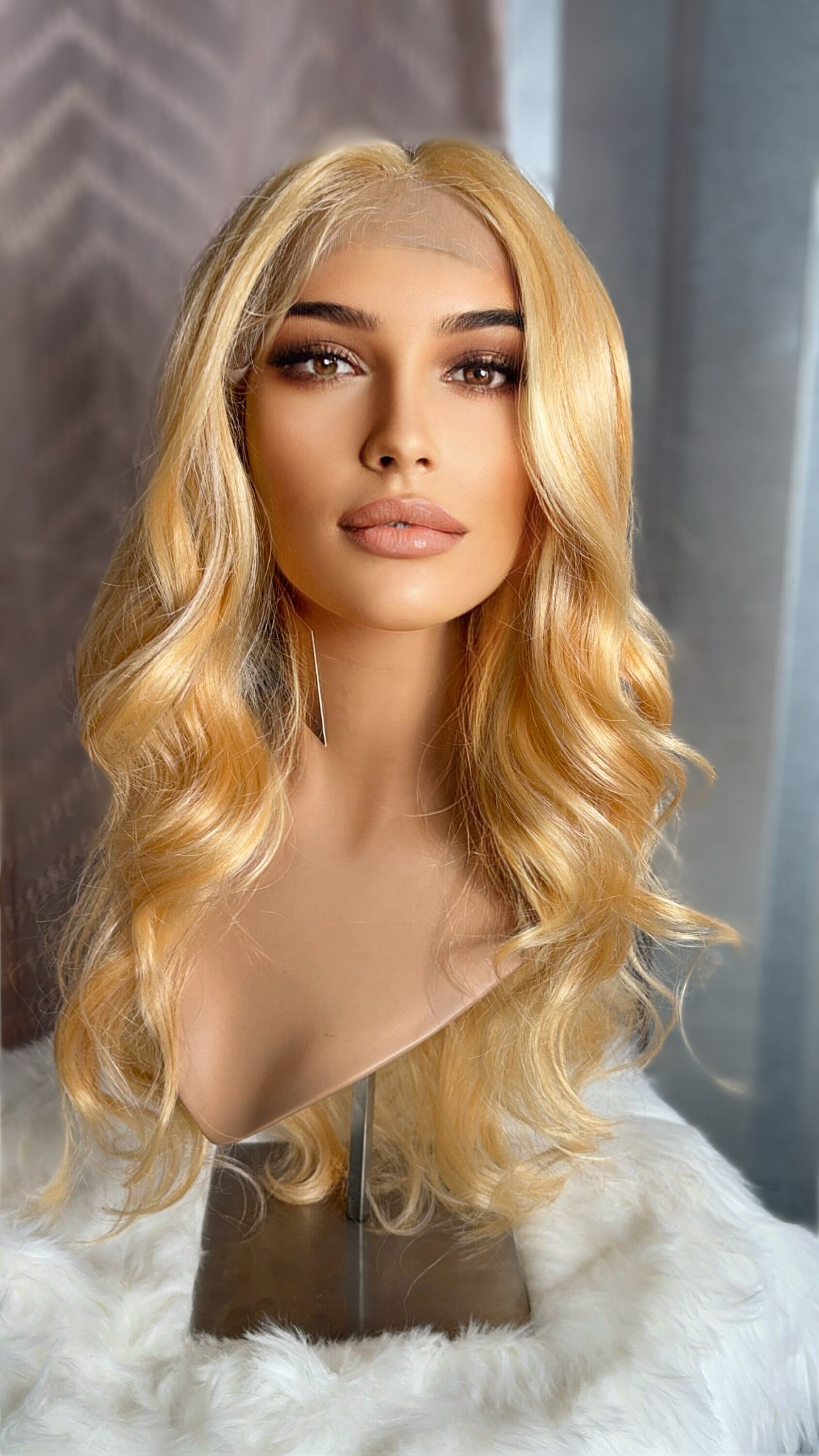 Venus Wig Pastel Apricot Blonde Wig Loose Curl Hand Tied 