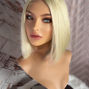 Pascal Short Human Blend Bob Wig Lace Front Wig Baby Blonde 