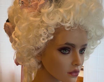 Marie Antoinette Rococo Roses and Crystals French Costume Powdered Wig White Curls Bridgerton Princess Vogue Baroque Custom Wig Creation
