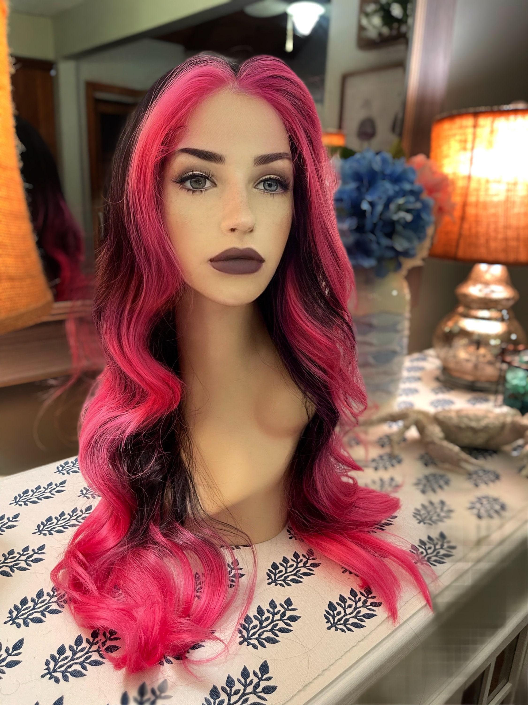 Heartbreak Pink Wig Soft Money Piece Hot Pink and Black Mono Top Wig Long  Straight Layers Rooted Wig Lace Frontal Wig Hand Tied Anime -  Hong Kong