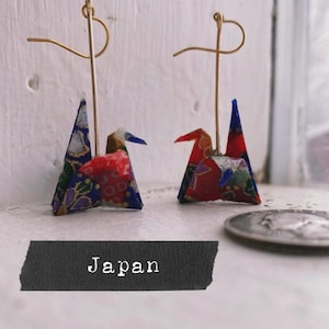 Japanese Origami Crane earrings handmade origami rice paper earrings