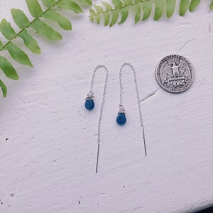 Teal Apatite Teardrop 925 Sterling Silver Threader Earring handmade multiple piercings teal blue gemstone threads