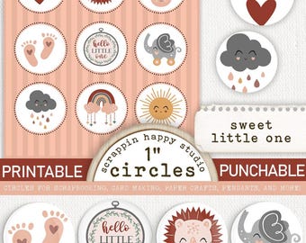 Sweet Little One 1 inch Circles, Printable Craft Circle, Scrapbooking Baby Girl, Card Making Baby Girl, Baby Girl Printable Circle, Ephemera