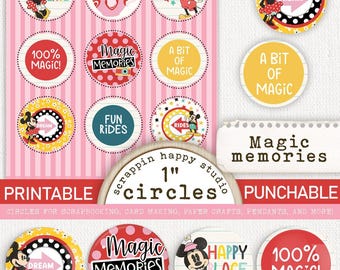 Magic Memories 1 inch Circles, Printable Circle Images, Scrapbooking Magical, Travel Scrapbook ephemera, Card Making, Vacation Printables