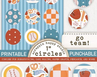 Go Team 1 inch Circles, Printable Circles, Scrapbooking Baseball, Scrapbooking Sports, Card Making Sports, Ephemera, Printable Flair Circles