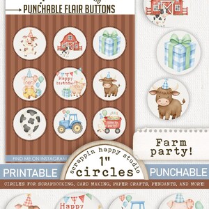 Cerchi da 2,5 cm per feste in fattoria, immagini di cerchi stampabili, scrapbooking di compleanno, creazione di biglietti di compleanno, scrapbooking per ragazzi, cerchi stampabili per feste