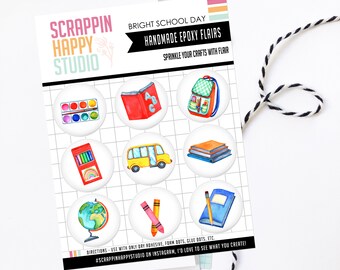 Effet époxy Bright School, Boutons Flair, Boutons Flair pour scrapbooking, Embellissements de scrapbooking