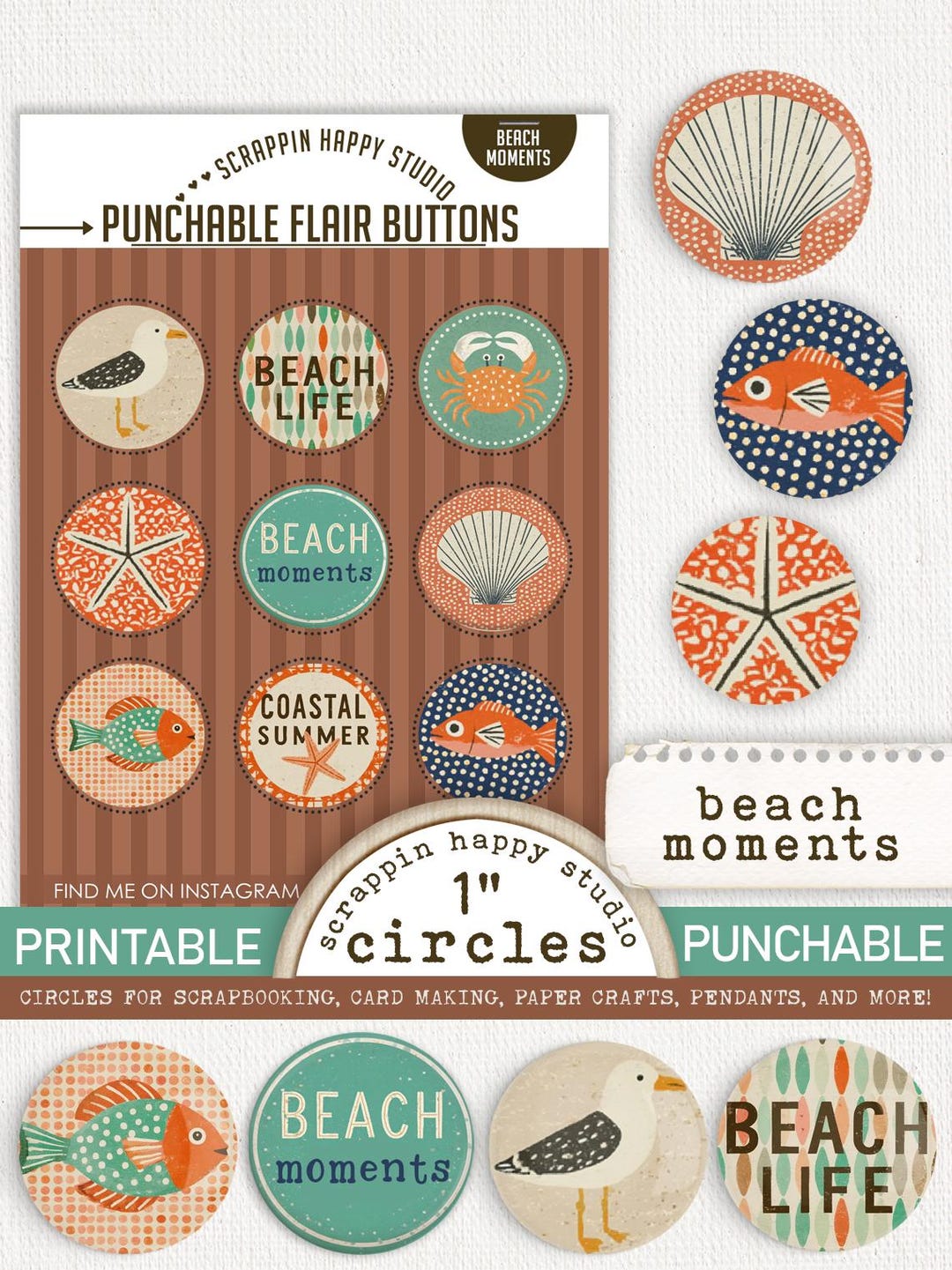 Beach Moments 1 Inch Circles, Printable Circle Images, Beach ...