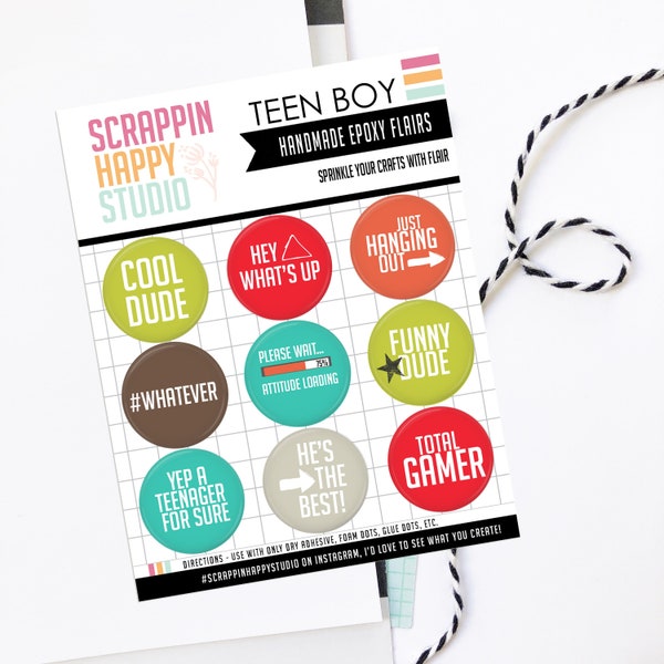 Teen Boy  Epoxy Flair, Flair Buttons, Flair Buttons for Scrapbooking, Scrapbooking Embellishments