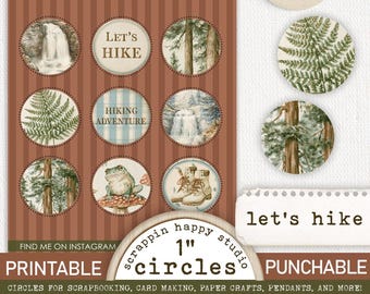 Let's Hike 1 inch Circles, Printable Circles, Scrapbooking Hiking, Junk Journal, Card Making, Hike Ephemera, Outdoor Printable Circles