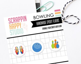 Bowling Epoxy Flair Buttons Scrapbooking Embellishments, Paper Crafts, Scrapbooking Supplies, Card Embellishments