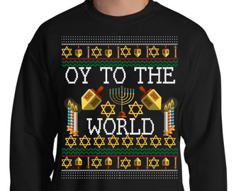 "Lustiges Chanukka ""Oy To The World"" Hässliches Pullover-Hemd."