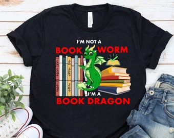 Funny Book Dragon Shirt, Bookworm Gift
