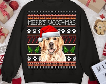 Merry Woofmas Golden Retriever Ugly Christmas Sweater, Dog Lover Gift