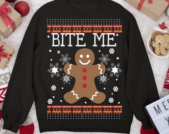 Lebkuchenmann 'Bite Me' Ugly Christmas Pullover