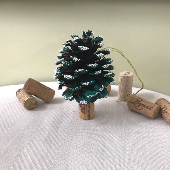 Pine Cone & Wine Cork Christmas Tree Ornament Hand Painted Etsy