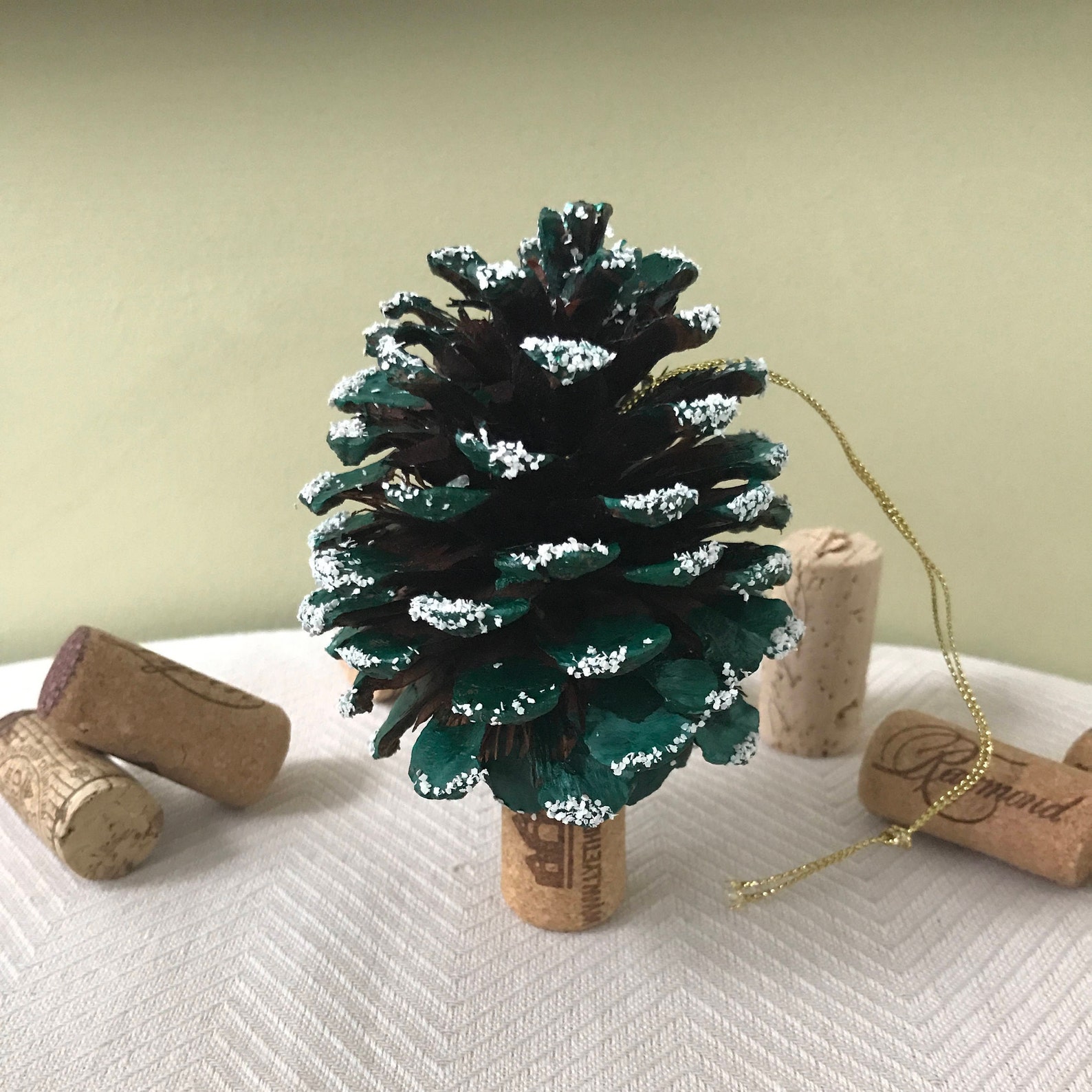 Pine Cone & Wine Cork Christmas Tree Ornament Hand Painted Etsy