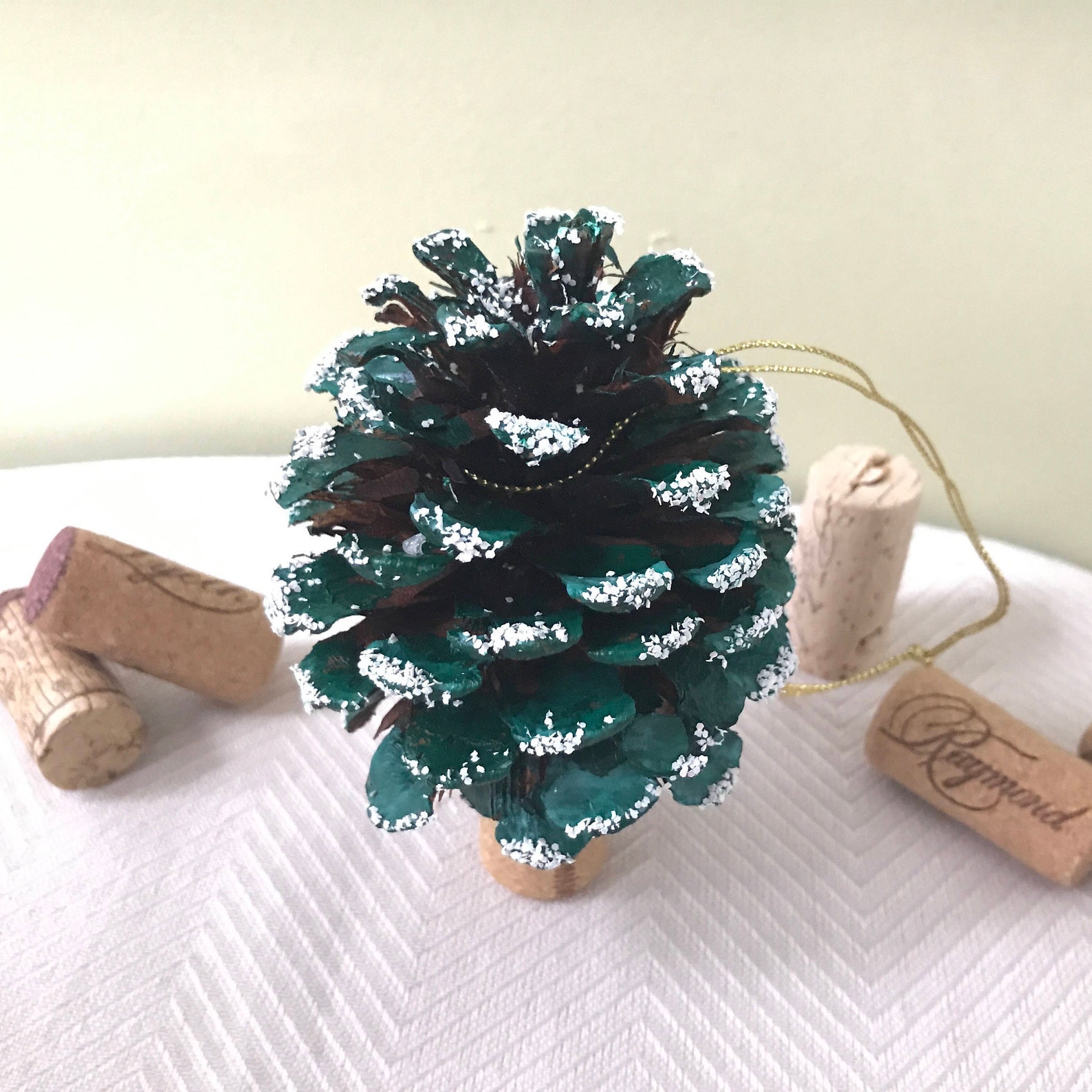 Pine Cone & Wine Cork Christmas Tree Ornament Hand Painted Etsy
