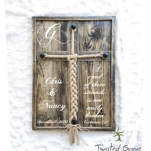 A Cord of Three Strands Is Not Easily Broken rustic wood cord cross sign,  Unity ceremony alternative, Rustic Wedding rope ceremony, Eccl