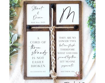 A cord of three strands | What God joined together | Wedding unity ceremony idea jute cotton cord braid cross established wedding sign gift