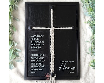 A cord of three strands | What God joined together | Wedding unity ceremony idea braid cord cross established framed wedding sign gift