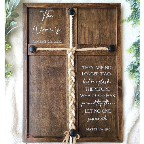 Matthew 19:6 What God has joined together let no one separate unity ceremony braided cord cross Wedding Marriage sign w/ shops Cotton & Jute cords