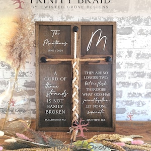A cord of three strands | What God joined together | Trinity Braid™ Unity ceremony idea Wedding signage cross braid established wedding sign