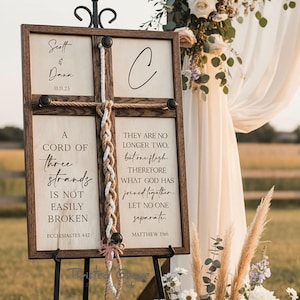 A cord of three strands | What God joined together | Trinity Braid™ Unity ceremony idea Wedding signage cross braid established wedding sign